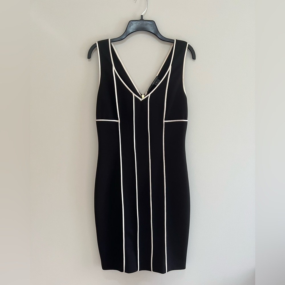 Jay Godfrey Black Sleeveless Cocktail Party Dress with White Piping Stripes, 6